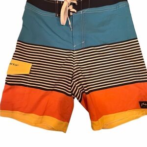 Rusty Men's Blue, Orange & Yellow Stripe Boardshorts